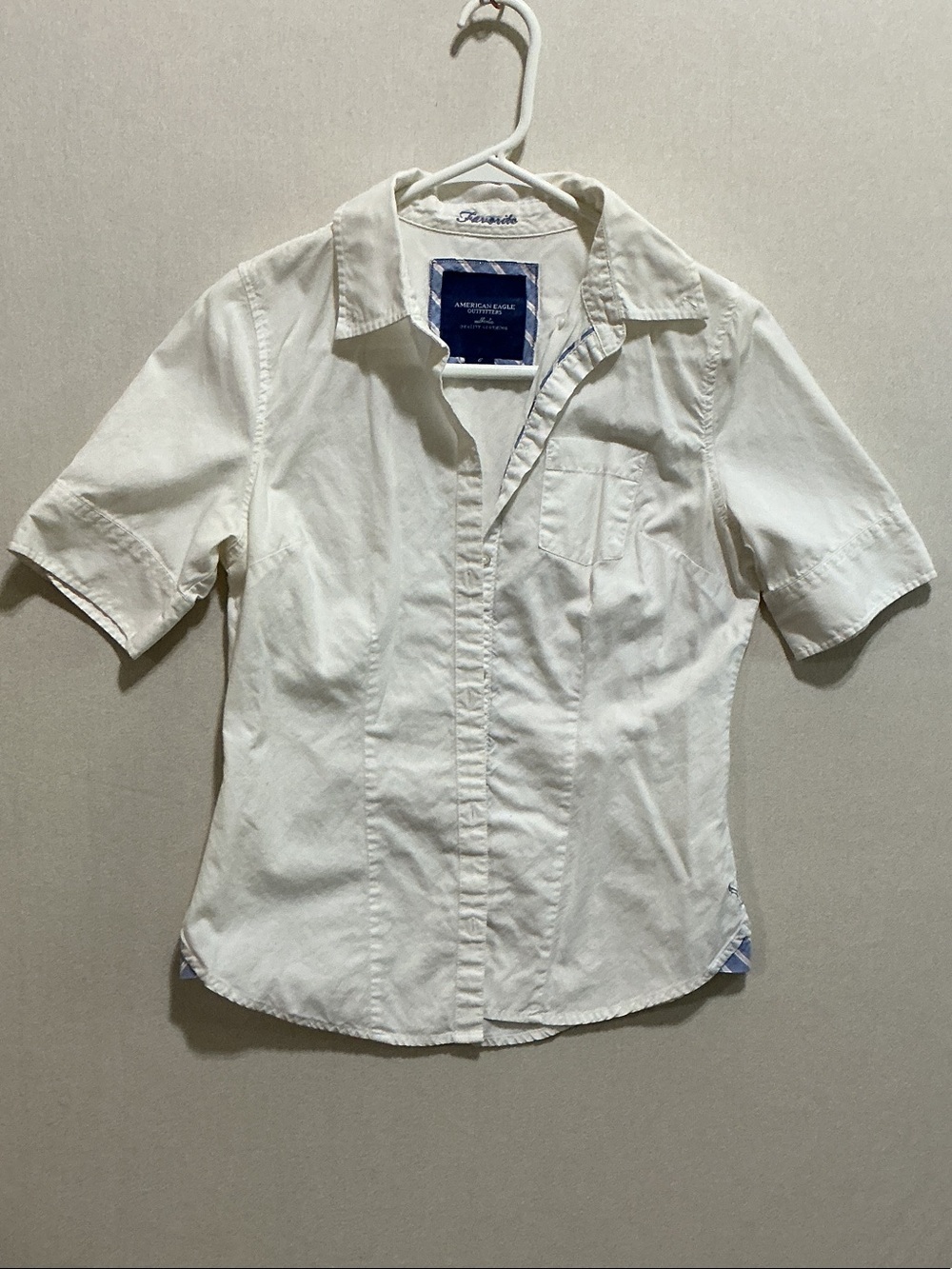 American Eagle Outfitters White Short-Sleeve Button-Down Shirt